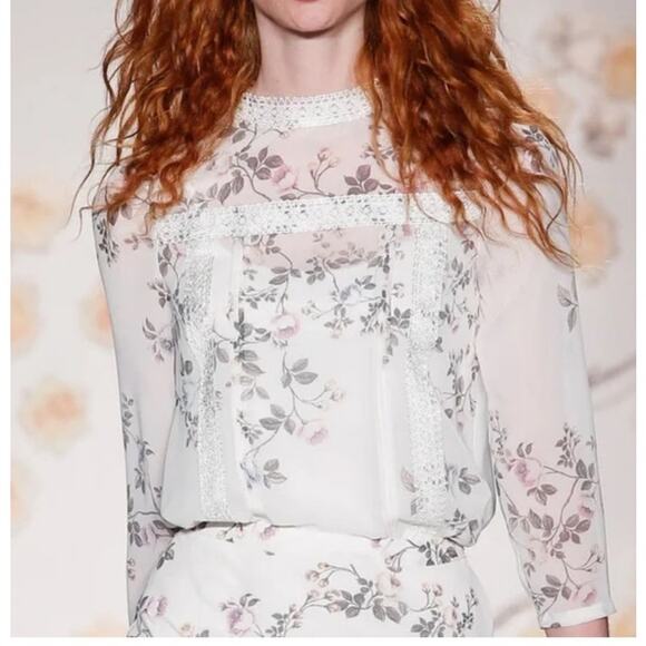 LC Lauren Conrad Runway NWT Floral Sheer 3/4 Sleeve Lace Crochet Blouse Size XXL - Picture 1 of 10